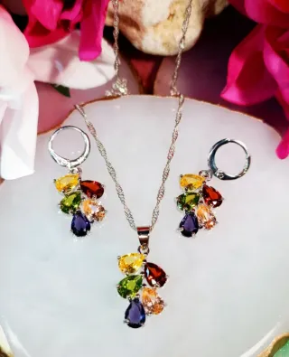 Conjunto Plata 925 Racimo Multicolor