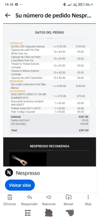 Cafetera Nespresso De'Longhi Lattissima One EN510.