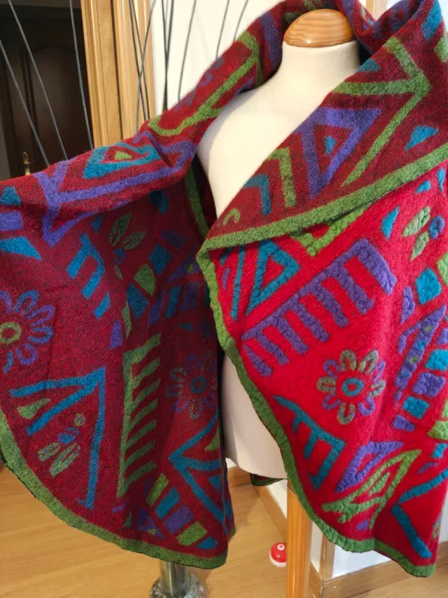 Abrigo de lana multicolor mujer, amplio,