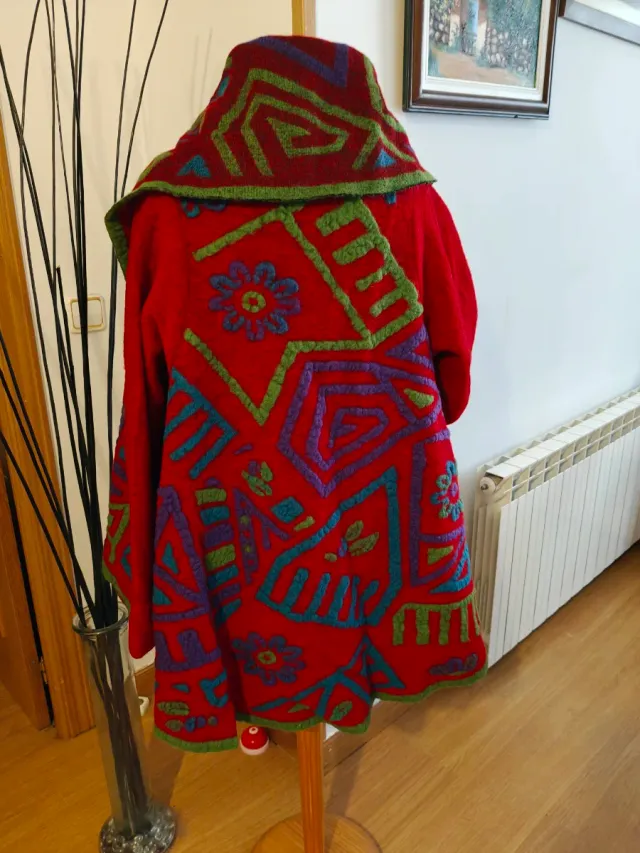 Abrigo de lana multicolor mujer, amplio,