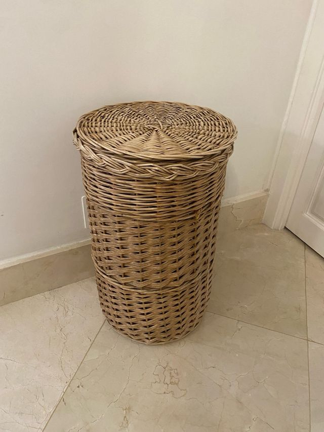 Cesta grande bambú mimbre con tapa