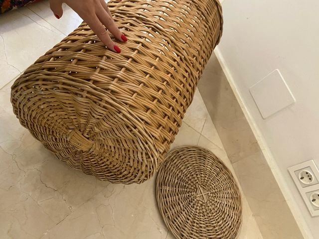 Cesta grande bambú mimbre con tapa