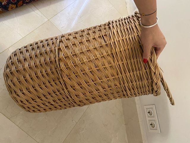 Cesta grande bambú mimbre con tapa