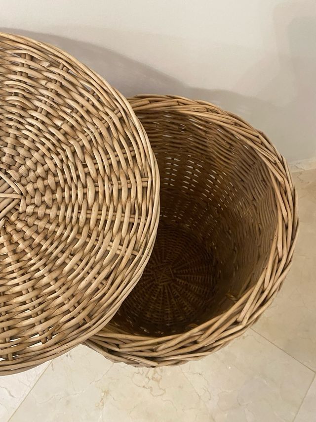 Cesta grande bambú mimbre con tapa