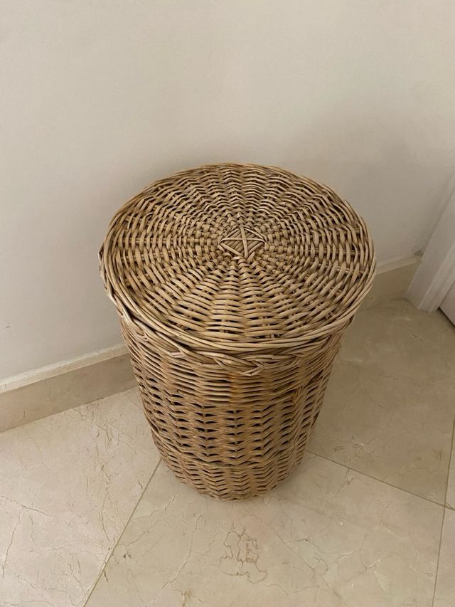 Cesta grande bambú mimbre con tapa