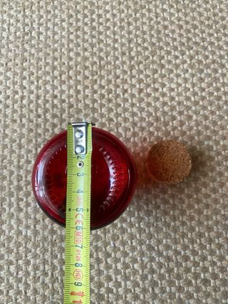 Frasco antigo vidro encarnado cortiça estanho