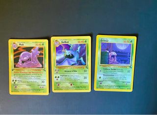 3 Carte Pokémon set Fossil, Muk prima ediz Ottime