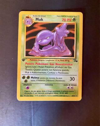 3 Carte Pokémon set Fossil, Muk prima ediz Ottime