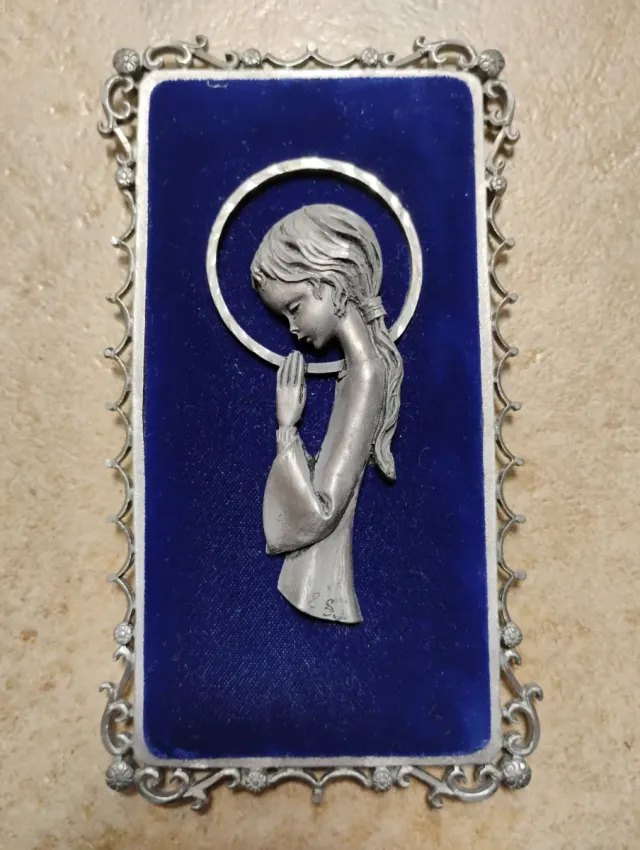 Quadretto con angelo in metallo e velluto