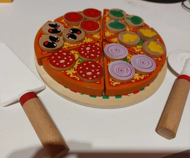 Juego de pizza de madera para niños