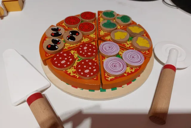 Juego de pizza de madera para niños