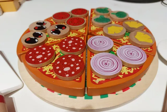 Juego de pizza de madera para niños