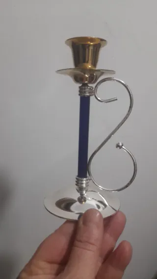 Portacandele in metallo e vetro blu