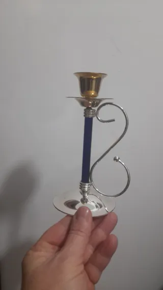 Portacandele in metallo e vetro blu