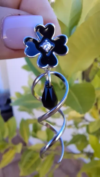 Pendientes largos plata 925 flor negra