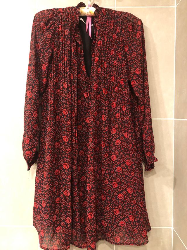 Vestido Mango Negro/Rojo Talla XS