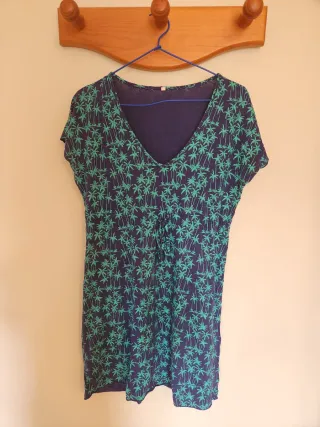 Vestido estampado palmeras azul y verde