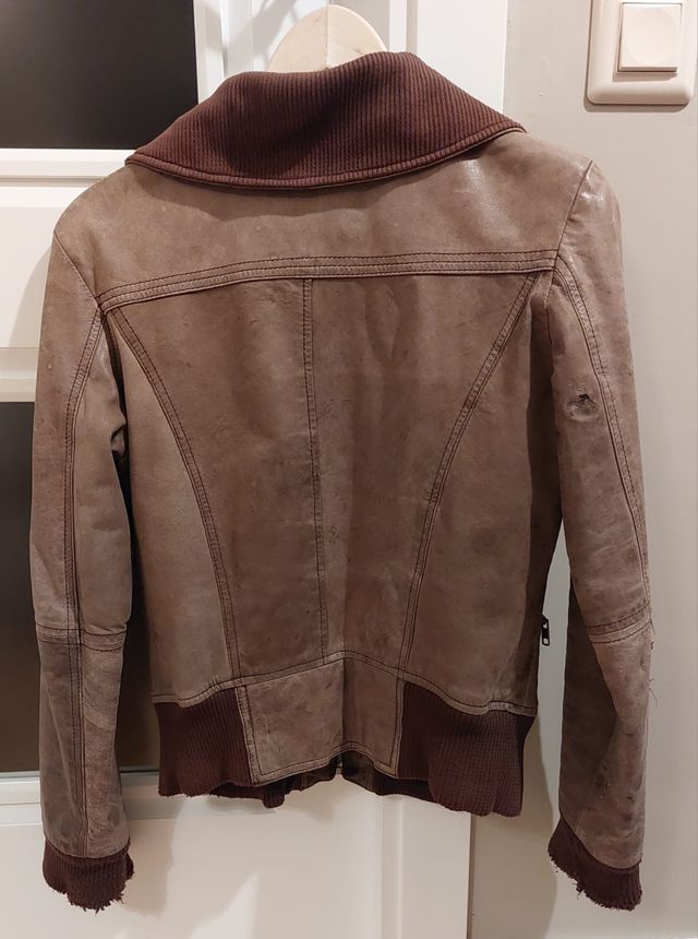 Chaqueta cuero piel marrón mujer Talla S