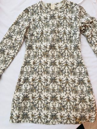 Vestido estampado manga larga años 60 talla m