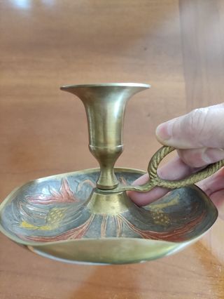 Portacandele in metallo dorato e rosso