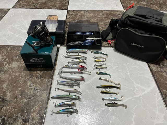 Carrete y señuelos pesca spinning carrete 2 salida