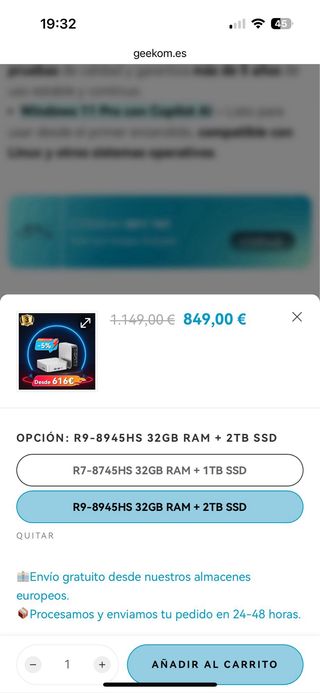 Mini PC GEEKOM A8 2.2 TB