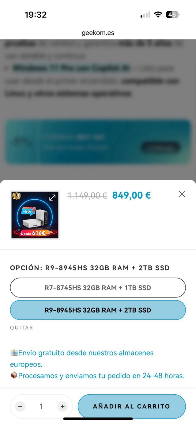 Mini PC GEEKOM A8 2.2 TB