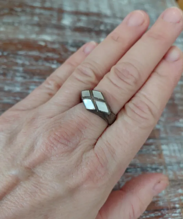 Anillo plata y nácar rombos