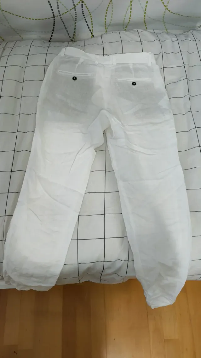 Pantalón lino blanco, MANGO