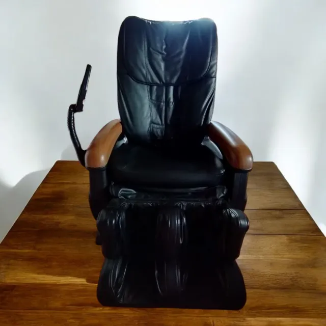 Sillón de Masajes Negro Cuero y Madera