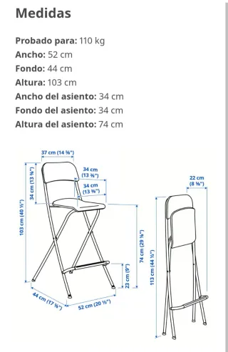 Silla alta plegable metal y madera