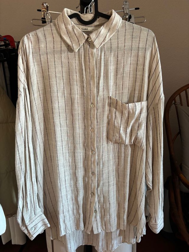 Camisa oversize rayas beige