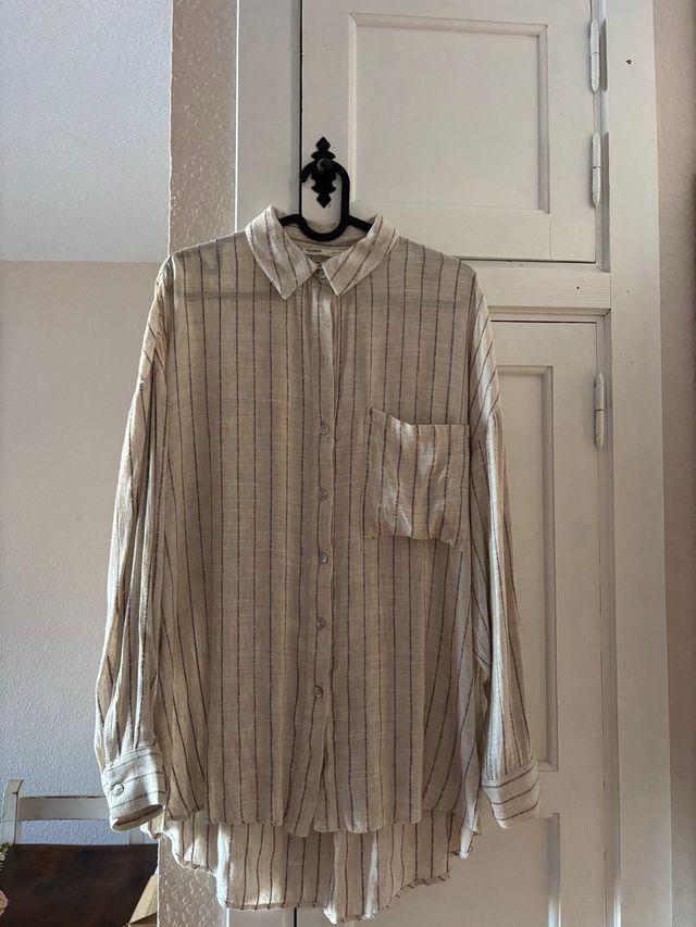 Camisa oversize rayas beige