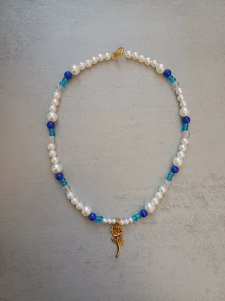 Collana choker perle e fiore oro artigianale