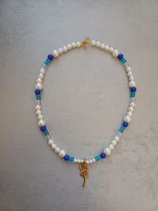 Collana choker perle e fiore oro artigianale