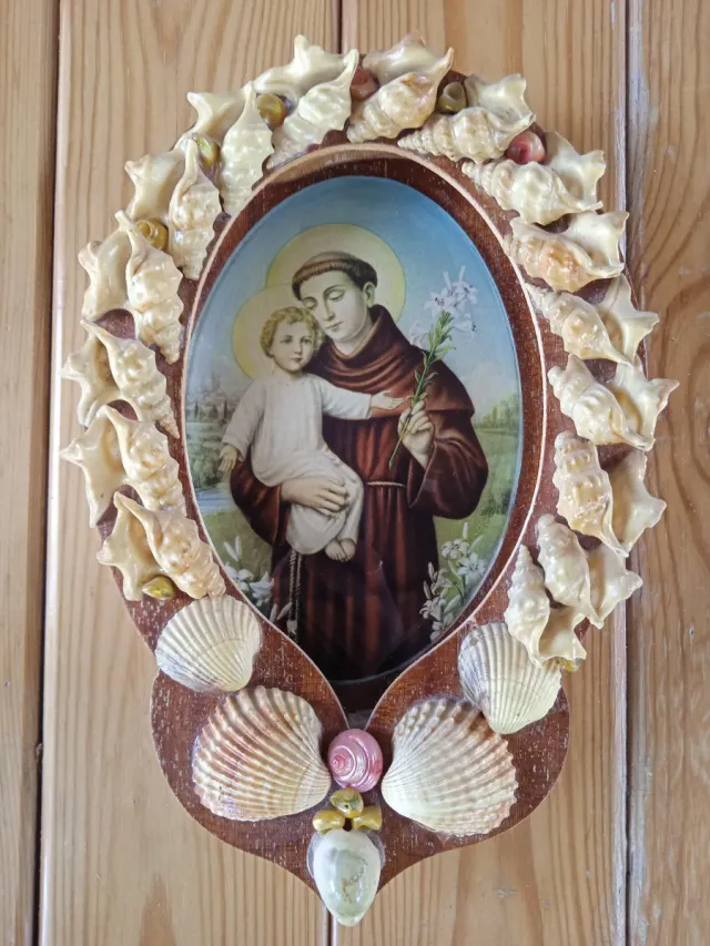 Sant'Antonio quadro vintage con conchiglie