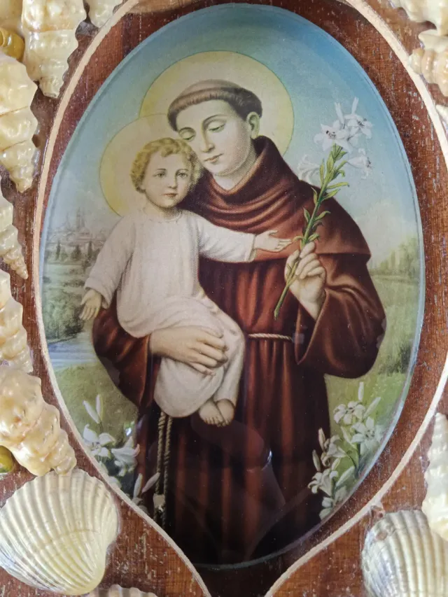 Sant'Antonio quadro vintage con conchiglie