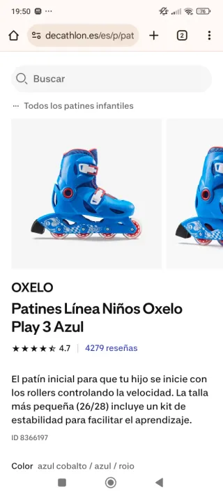 Patines Oxelo Niños Azul + Rodilleras