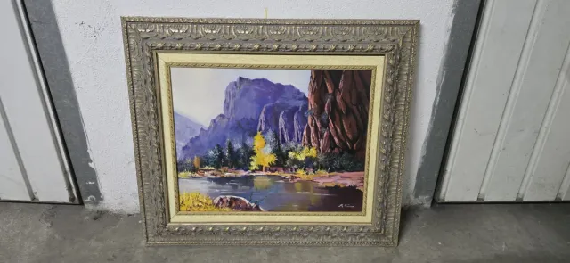 Cuadro paisaje con marco dorado