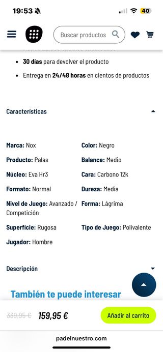 Pala de pádel Nox alta gama