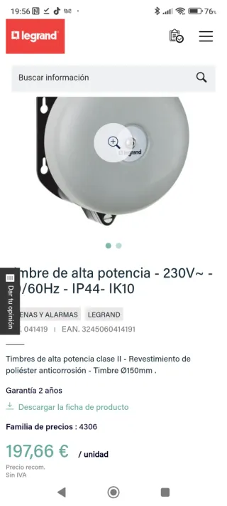 Timbre alta potencia Legrand 230V IP44