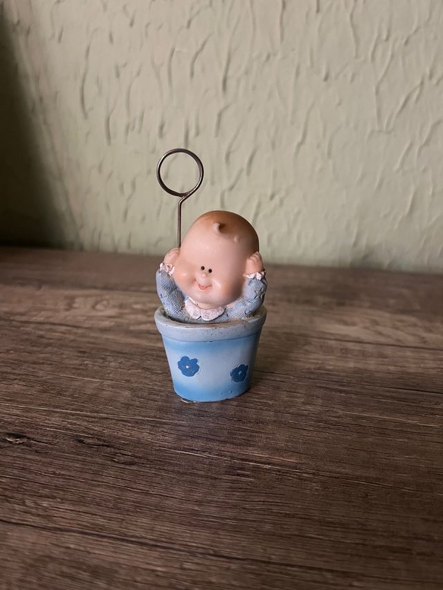 Portafotos bebé maceta azul