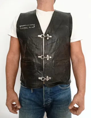 Chaleco vaquero motero rock cuero auténtico L