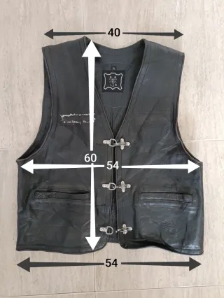 Chaleco vaquero motero rock cuero auténtico L