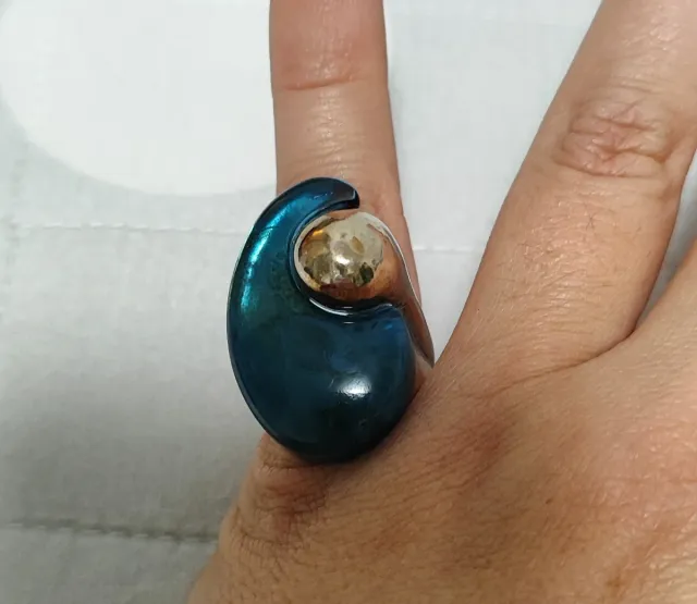 Anillo Uno de 50 Azul y Plateado Talla 18.1mm
