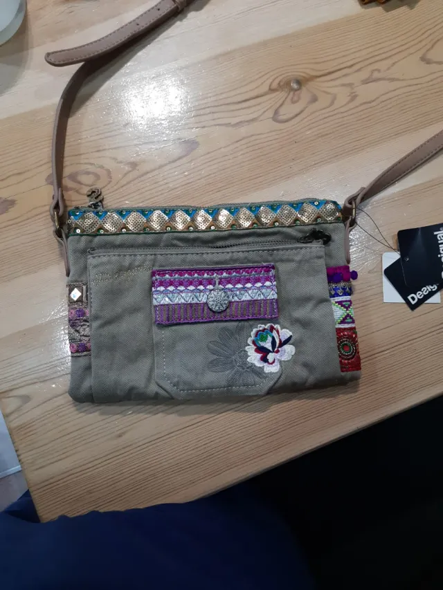 Bolso bandolera Desigual beige y multicolor