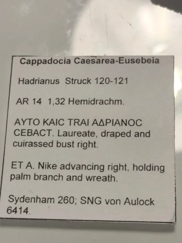 Moneda Romana Cappadocia Hadriano Hemidracma