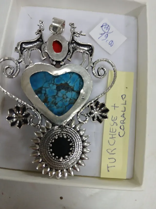 Pendente Argento 925 Indiano Turchese r corallo