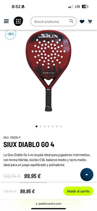 Pala Siux Diablo GO 4 nueva sin estrenar