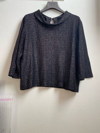 Top elegante nero sbrilluccicante vintage anni 60